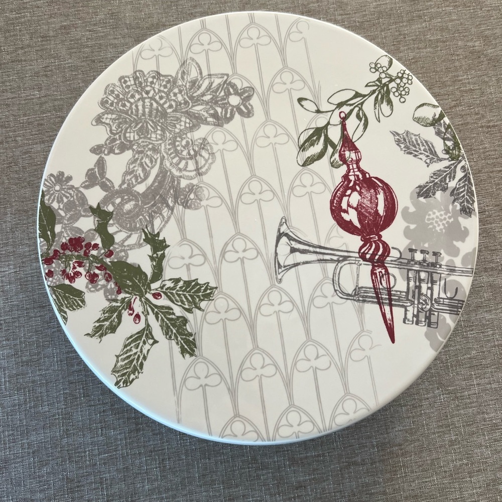 Lenox Holiday Cake Plate with Red and Green Accents